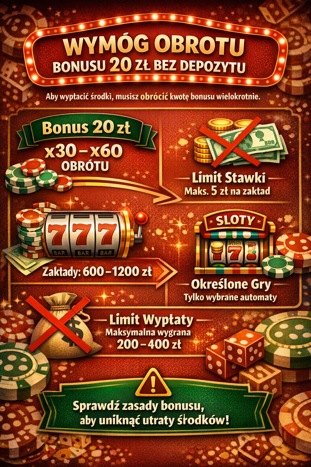 Wymagania obrotu, aby wypłacić 20 zł